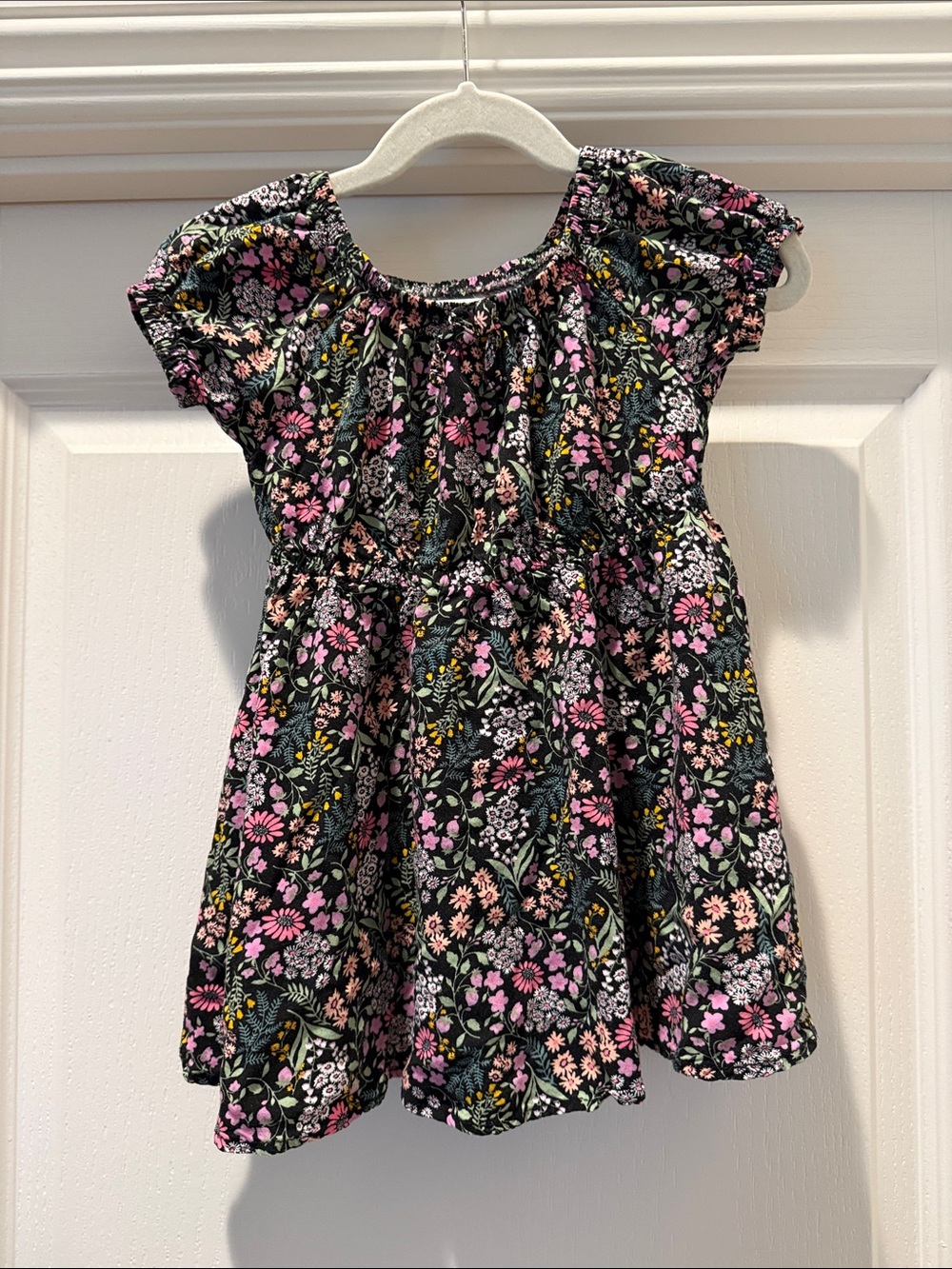 Epic Threads Black Floral Short Sleeve Dress with Pink & Yellow Accents